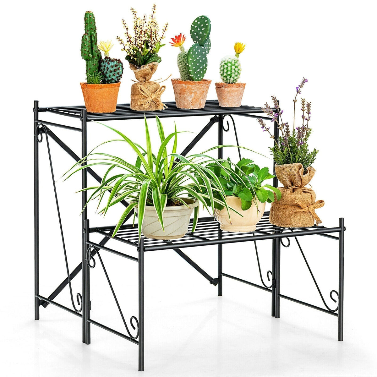 Metal plant stand on a white background