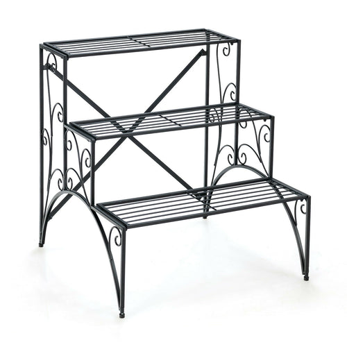 3-Tier Metal Plant Stand with Wide Grid Shelves