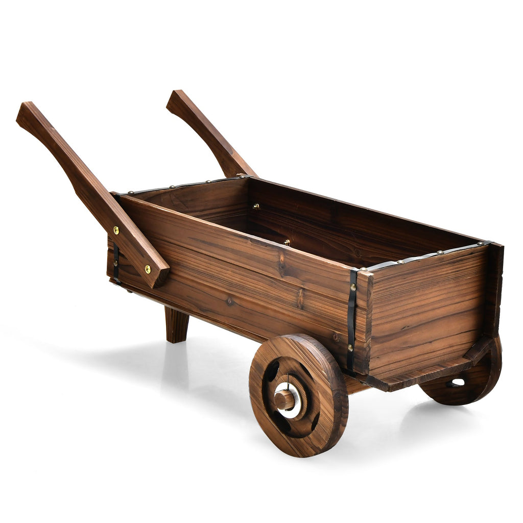 Wooden Wagon Planter Box with Wheels and Handles