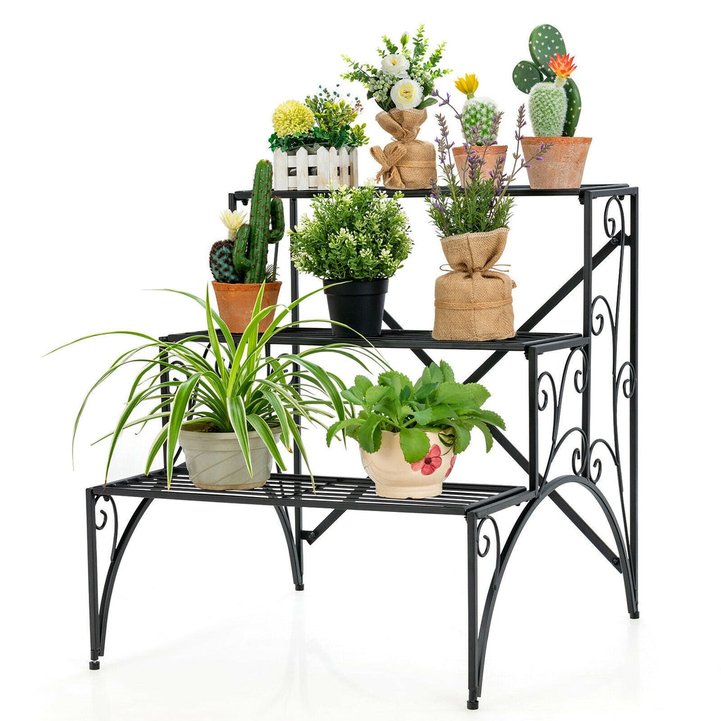 3-Tier Metal Plant Stand with Wide Grid Shelves