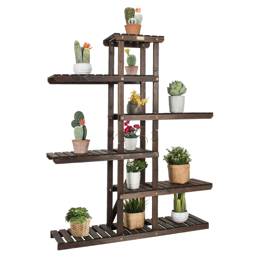 6-Tier Wooden Plant Stand with Vertical Display Shelves